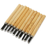 Set di 10 scalpelli per intaglio del legno in acciaio ad alto contenuto di carbonio con manico in legno